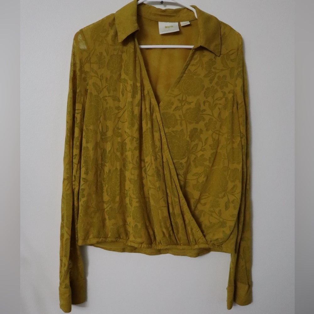 Maeve by Anthropologie Gold Jacquard Floral Blouse